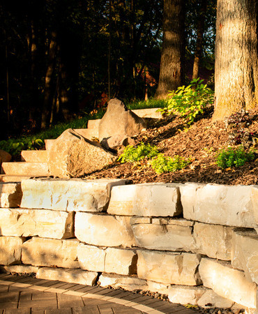 Retaining wall around a patio in Hayward, Wisconsin